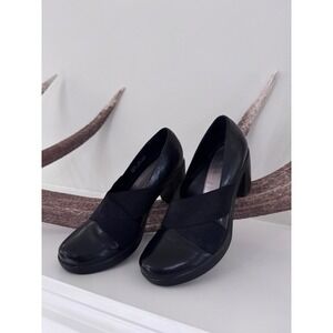 Dansko Tori Black Leather Crisscross Elastic Block Heel Pumps Size 36 / 5.5-6